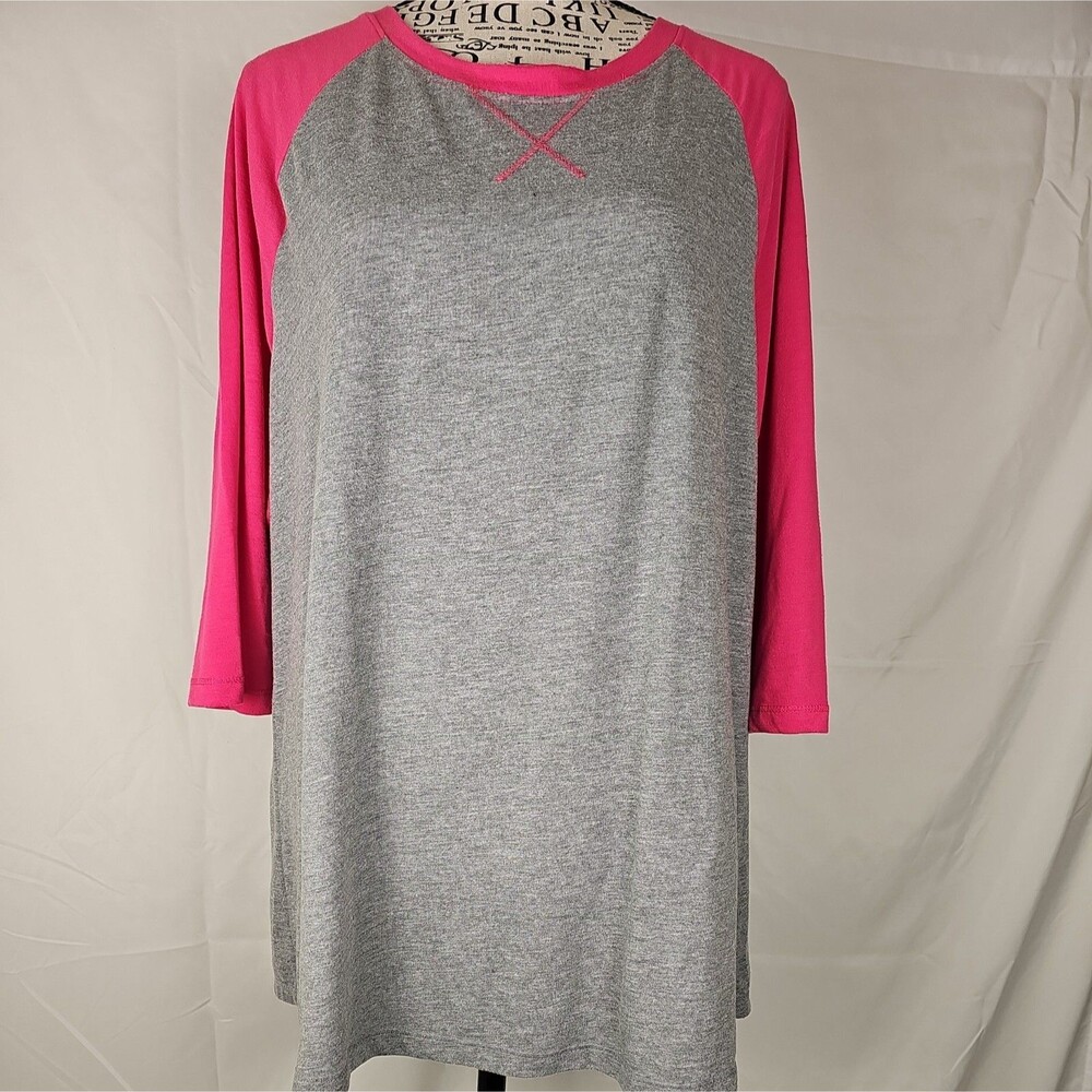 Athletic Works Women’s 2X Gray Pink Raglan Baseball T-Shirt Short Sleeve